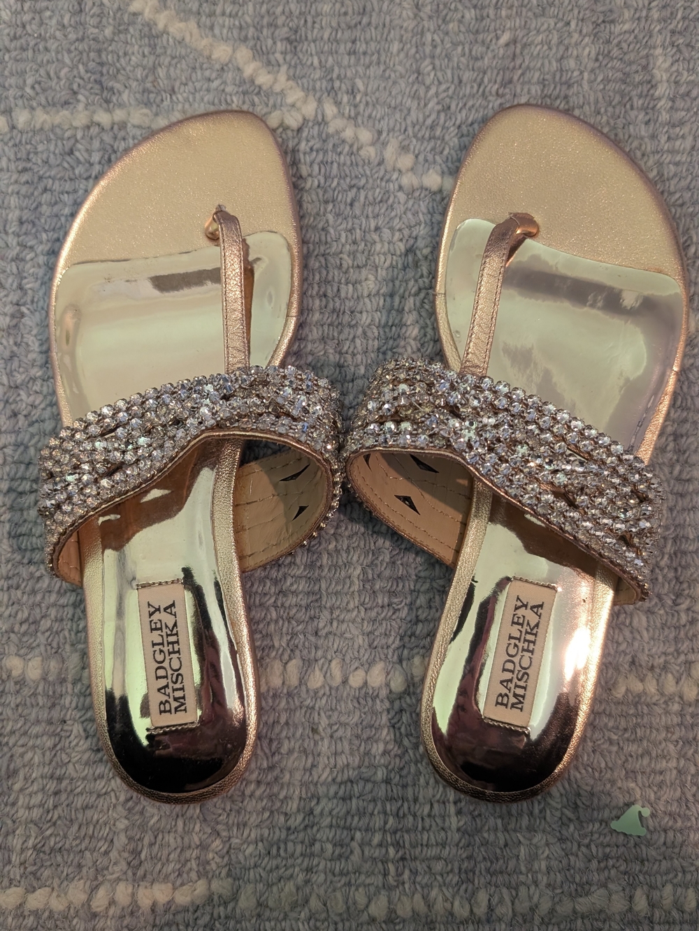 Never Worn! Badgley Mischka Rose Gold Crystal-Embellished Slide Sandals Size 7.5